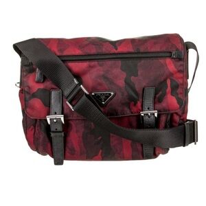 100% Authentic Prada Red Camouflage Nylon Messenger Bag
